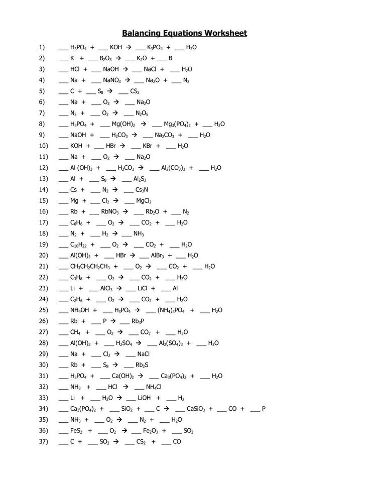 Download Balancing Equations 07 Chemistry Worksheets Balancing 