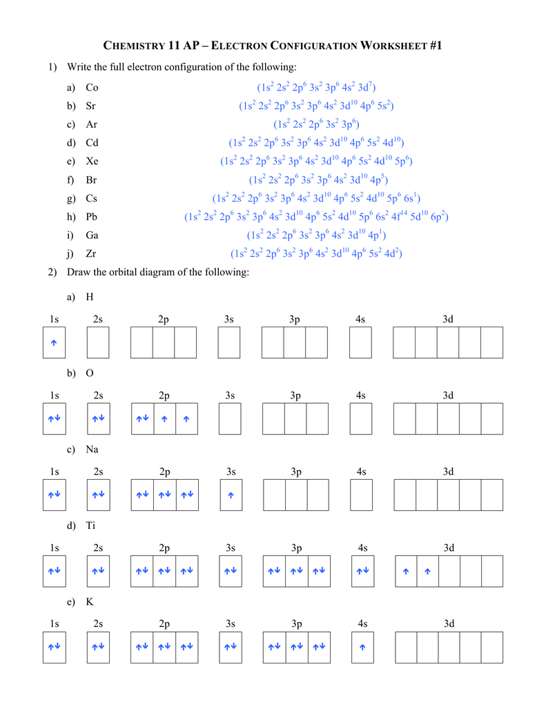 Electron Orbital Configuration Worksheet Answers