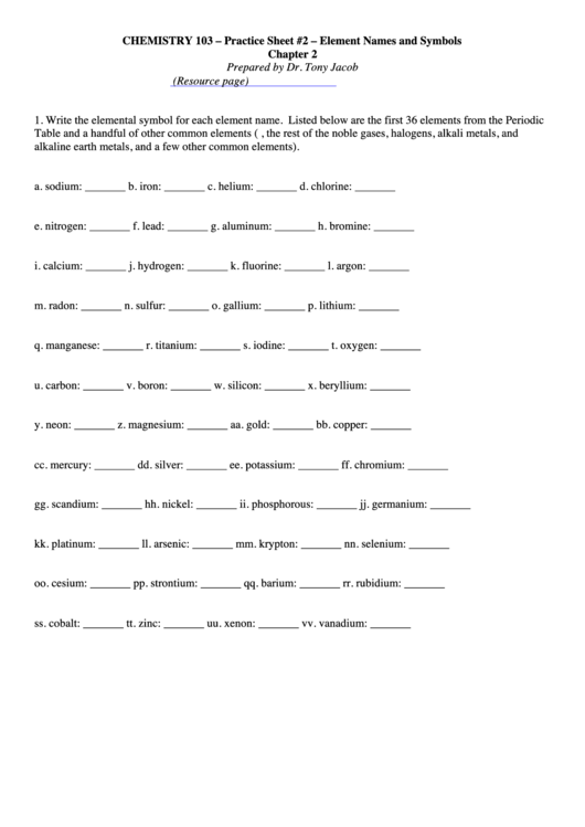 Element Names And Symbols Worksheet With Answers Printable Pdf Download