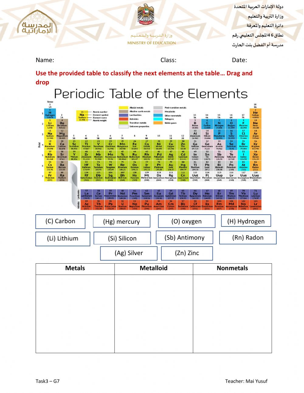Elements Classification Worksheet