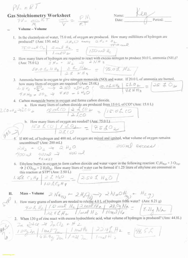 Formal Chemistry Stoichiometry Worksheet Answers