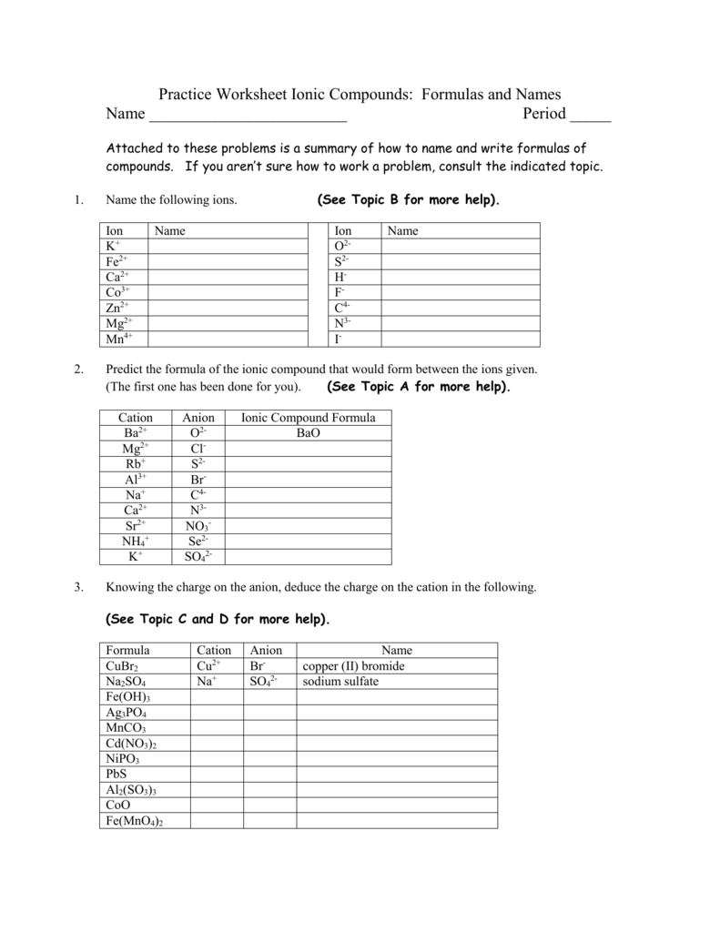 Formation Of Cations And Anions Worksheet Answers