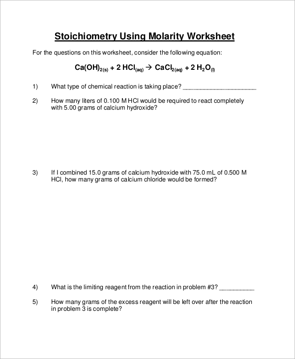 FREE 9 Sample Stoichiometry Worksheet Templates In MS Word PDF