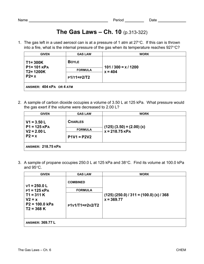 Gas Laws Worksheet 1 Answer Key Db excel