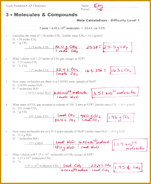 Grams To Moles Conversion Worksheet