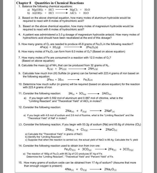 Identifying And Balancing Chemical Equations Answers Chapter 8 