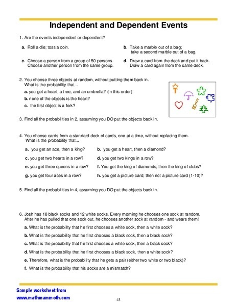 Independent And Dependent Events Worksheets Worksheets Master