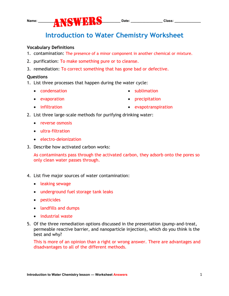 Introduction To Chemistry Worksheet Answers