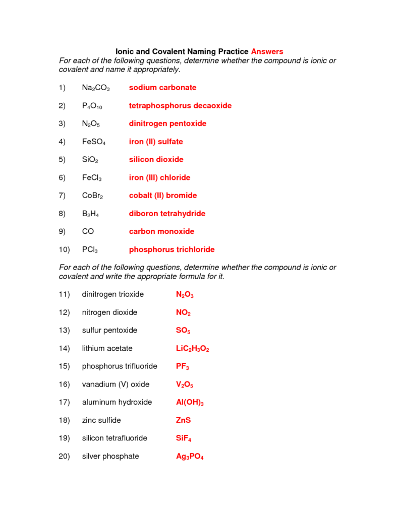 Ionic And Covalent Bonding Practice Worksheet Answers Worksheets 