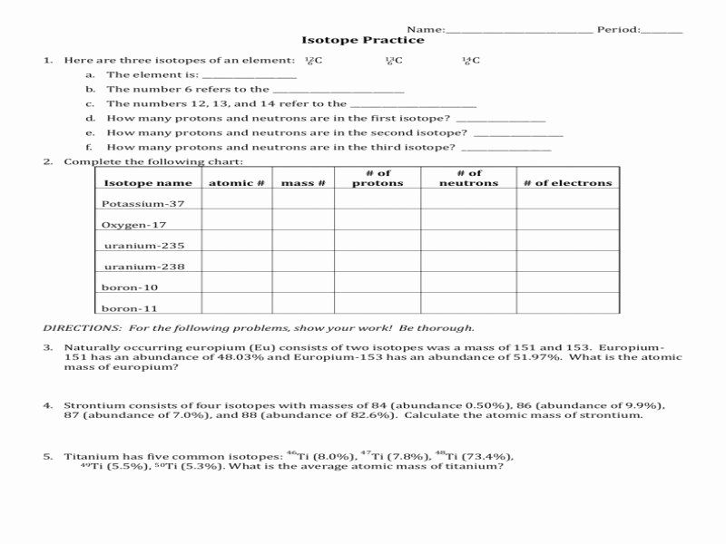 Isotope Worksheet Answer Key Riz Books