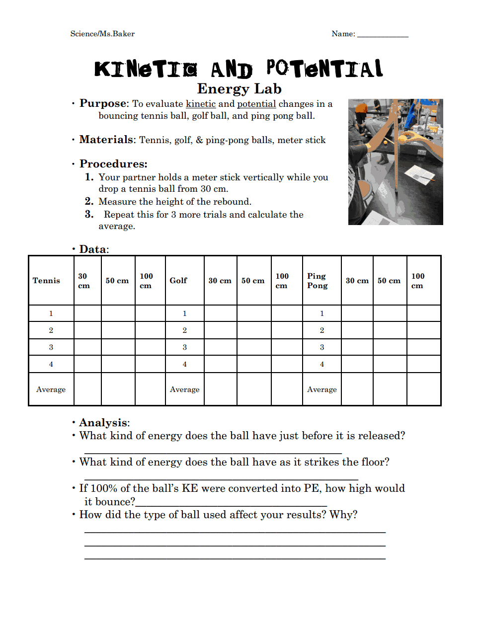 Kinetic And Potential Energy Worksheet Answers Physics Worksheet