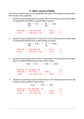Limiting Reactant And Percent Yield Worksheet Answers 42 Free Limiting 