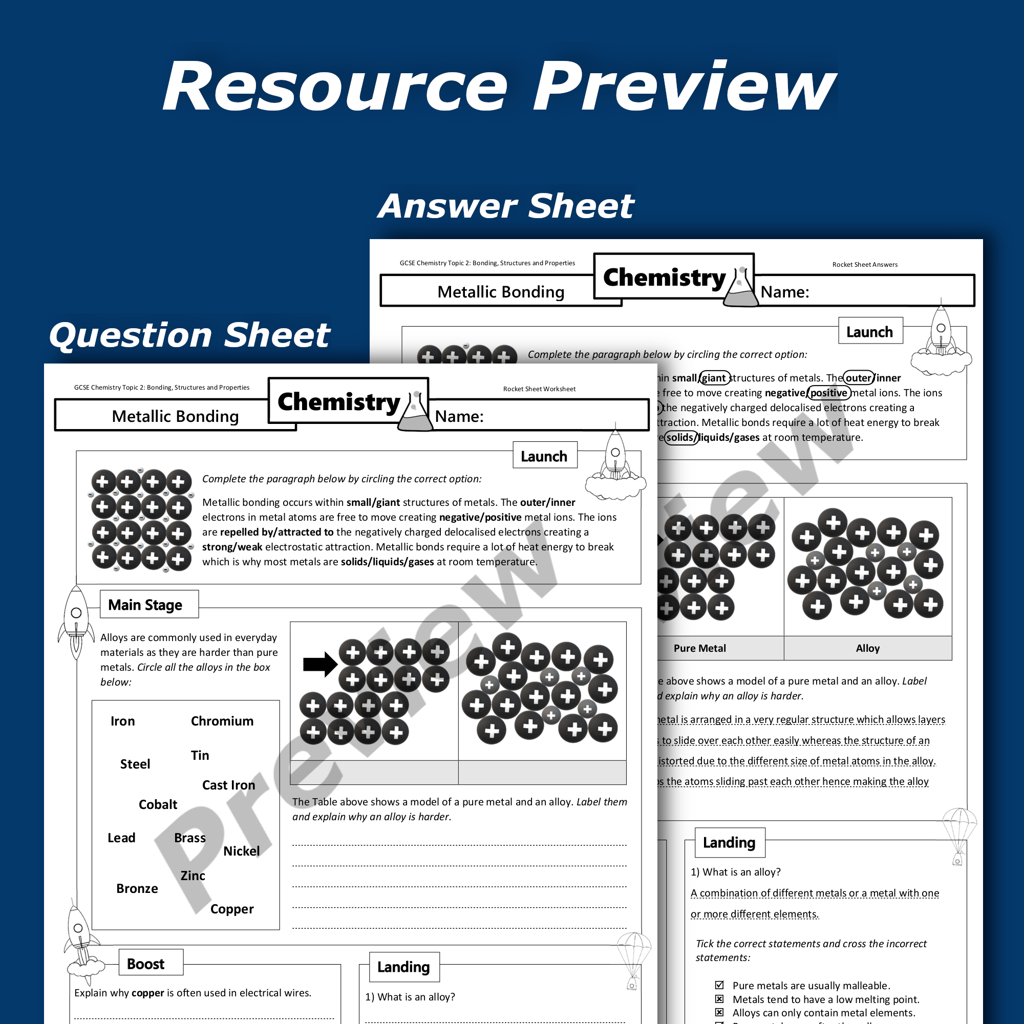 Metallic Bonding Home Learning Worksheet GCSE Teaching Resources