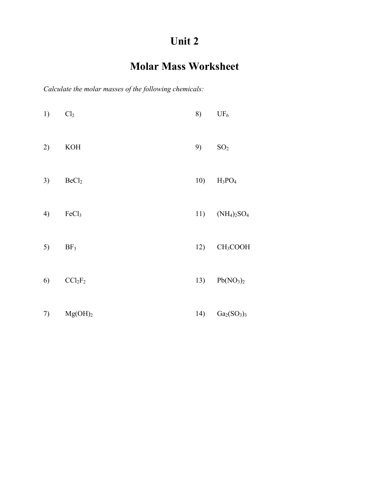 Molar Mass Worksheet With Work Escolagersonalvesgui