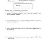 Molarity Worksheet Answers Chemistry