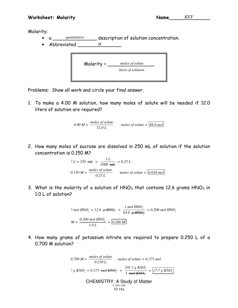 Molarity Worksheet Answers Chemistry Promotiontablecovers