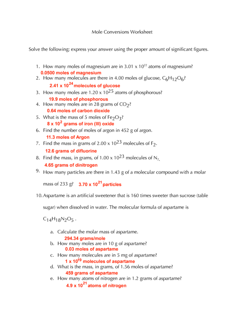 Mole Conversions Worksheet Answer Key Chem 1A Studocu Db excel