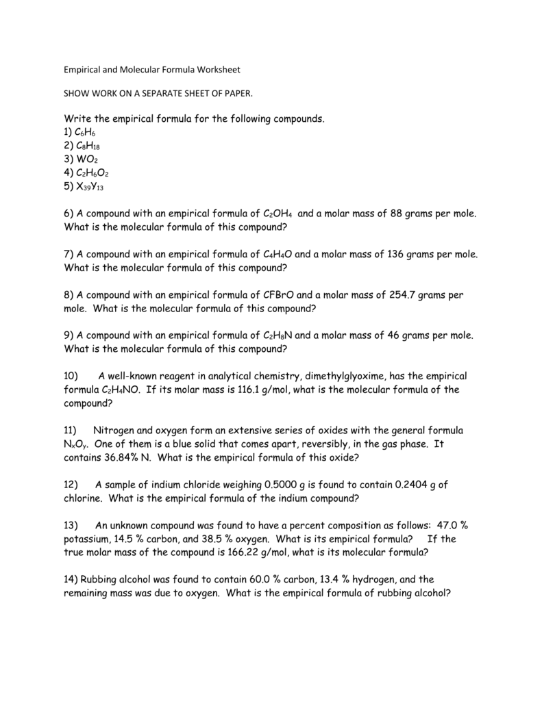 Molecular Mass And Percent Composition Worksheet Answers Worksheet List