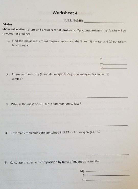 Molecular Mass And Percent Composition Worksheet Answers 