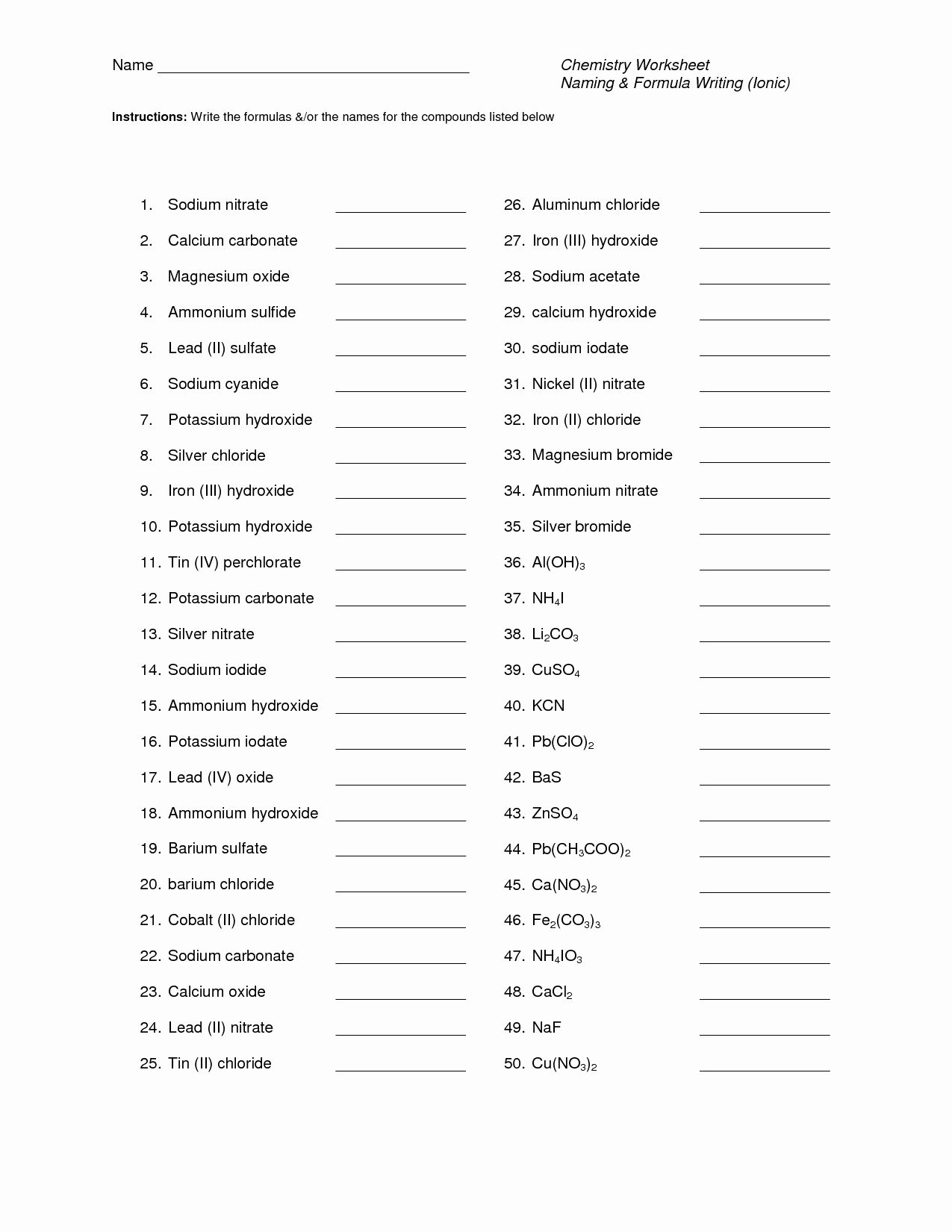 Naming Chemical Compounds Worksheet Answers Unique Best 25 Naming 