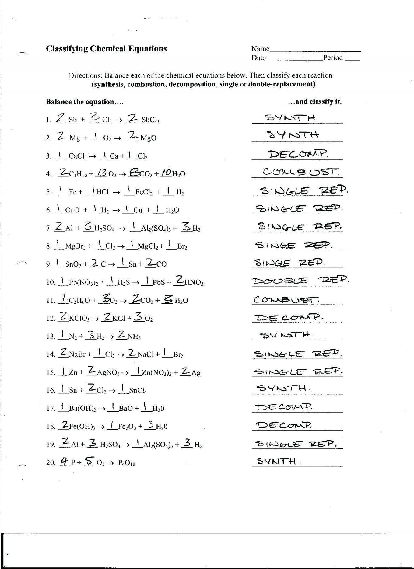 New Combustion Reaction Worksheet Chemical Equation Equations