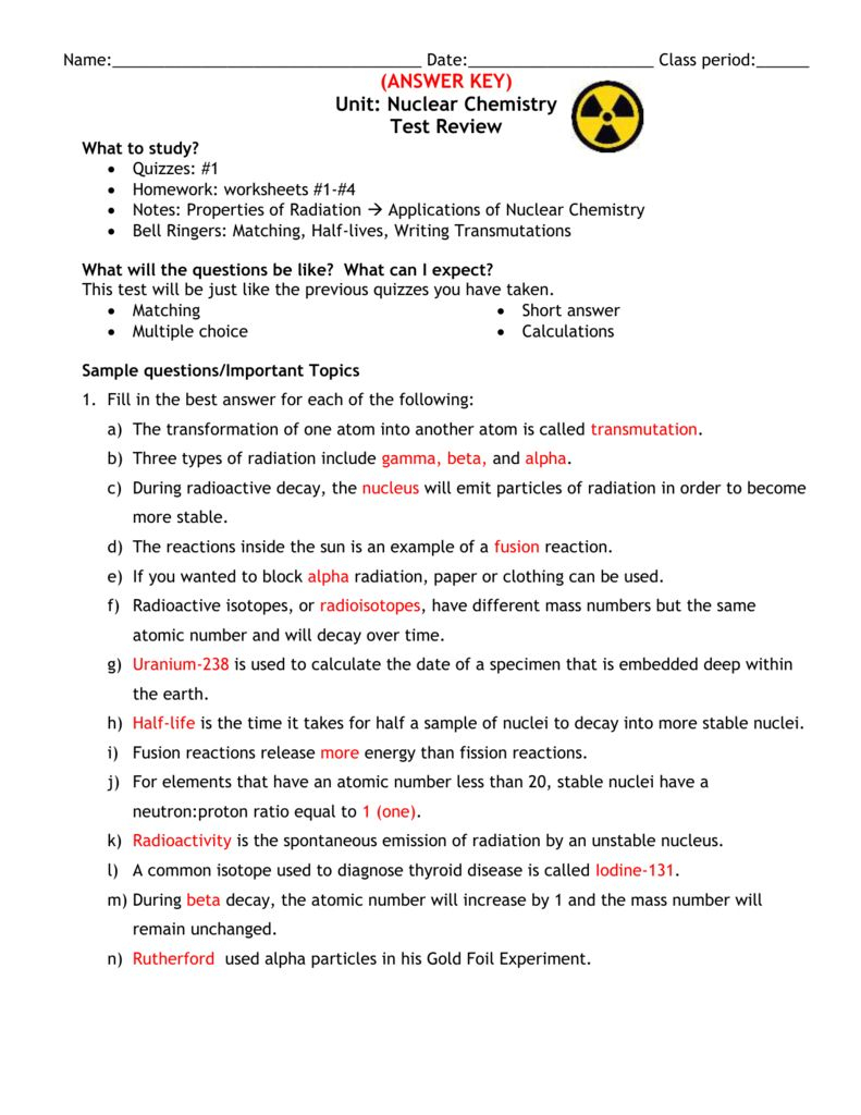 Nuclear Chemistry Half Life Worksheet Answers Worksheetpedia