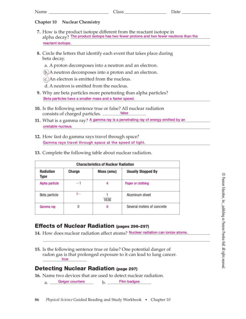 Nuclear Chemistry Review Worksheet Chapter 10 Nuclear Chemistry Section 