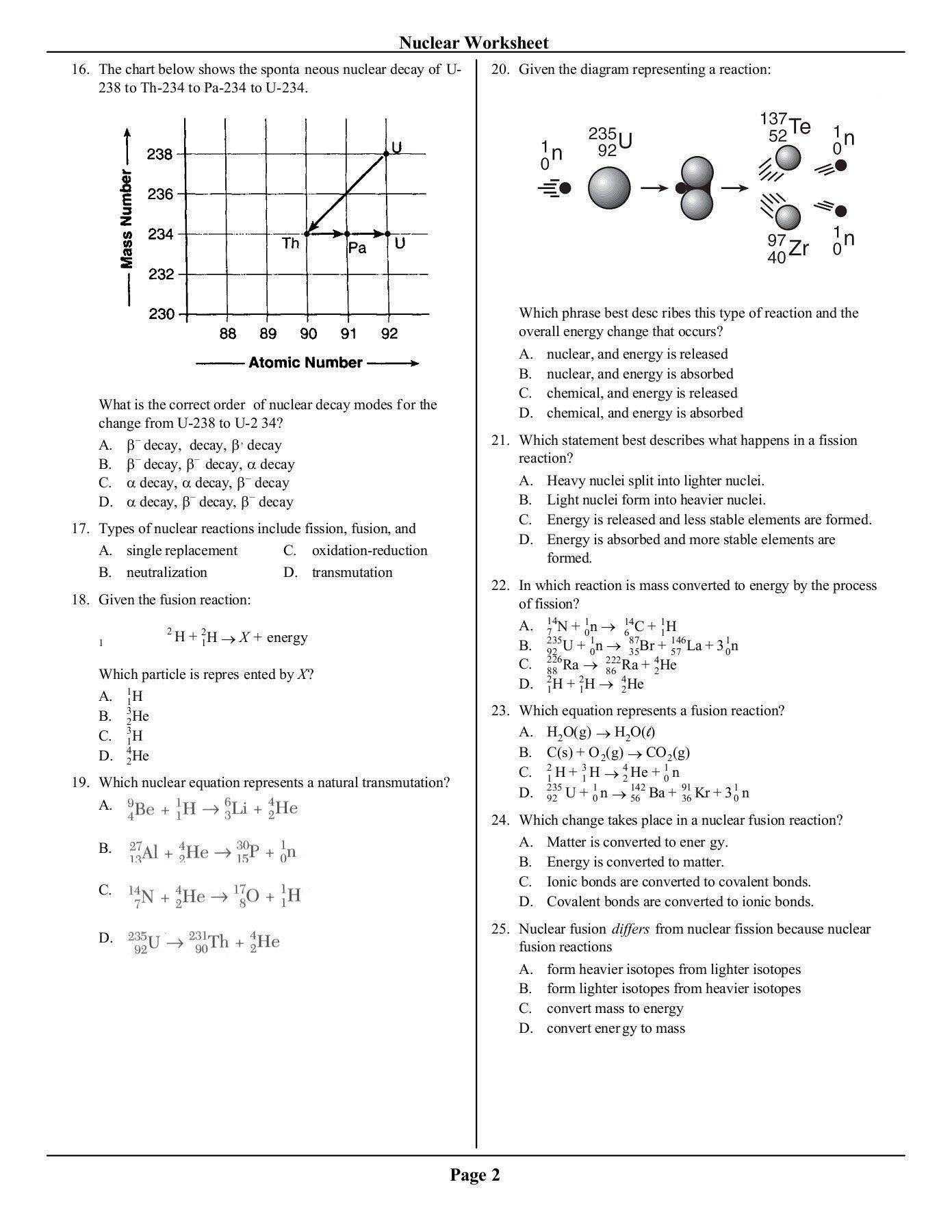 Nuclear Chemistry Review Worksheet Regents Review Nuclear Worksheet Mr 