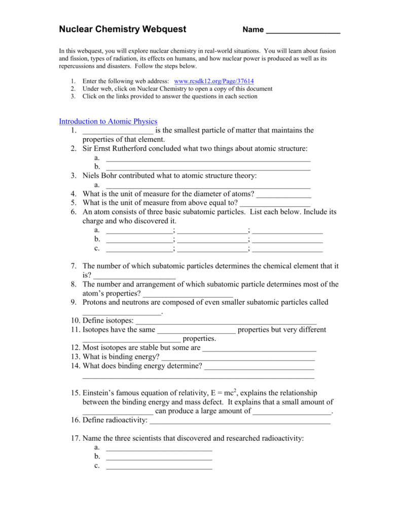 Nuclear Chemistry Webquest