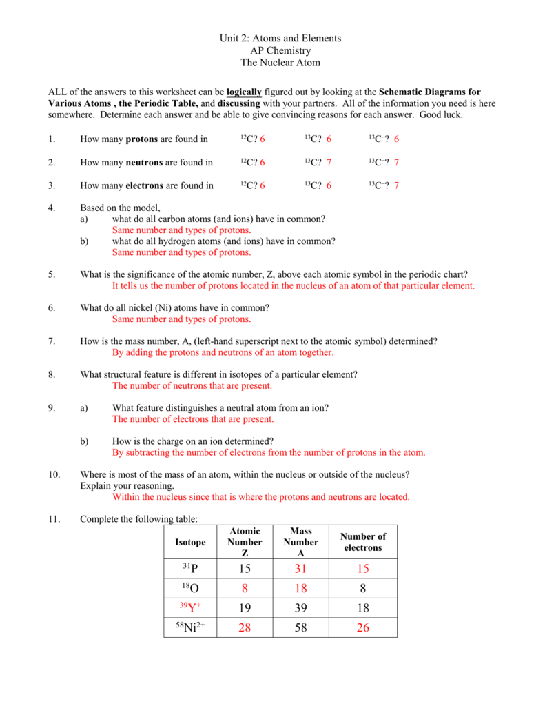 Nuclear Chemistry Worksheet 1 Answer Key Worksheet