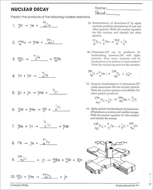Nuclear Chemistry Worksheet Decay Answers And General Free Worksheets 