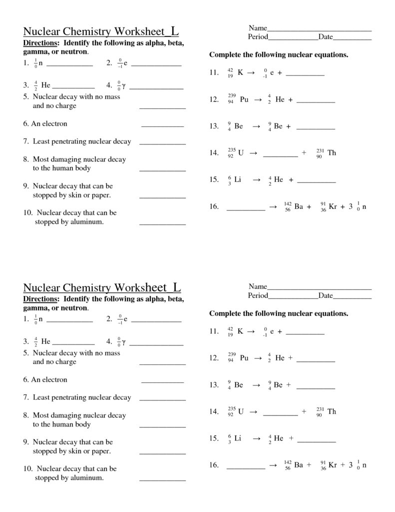 Nuclear Chemistry Worksheet DOC Chemistry Worksheets Math Review 