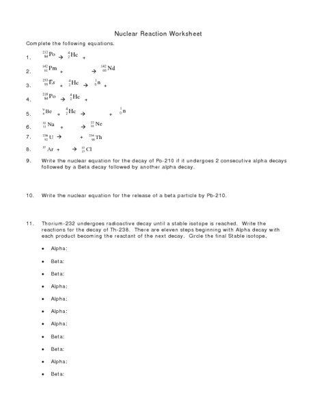 Nuclear Decay Equations Worksheet Worksheet