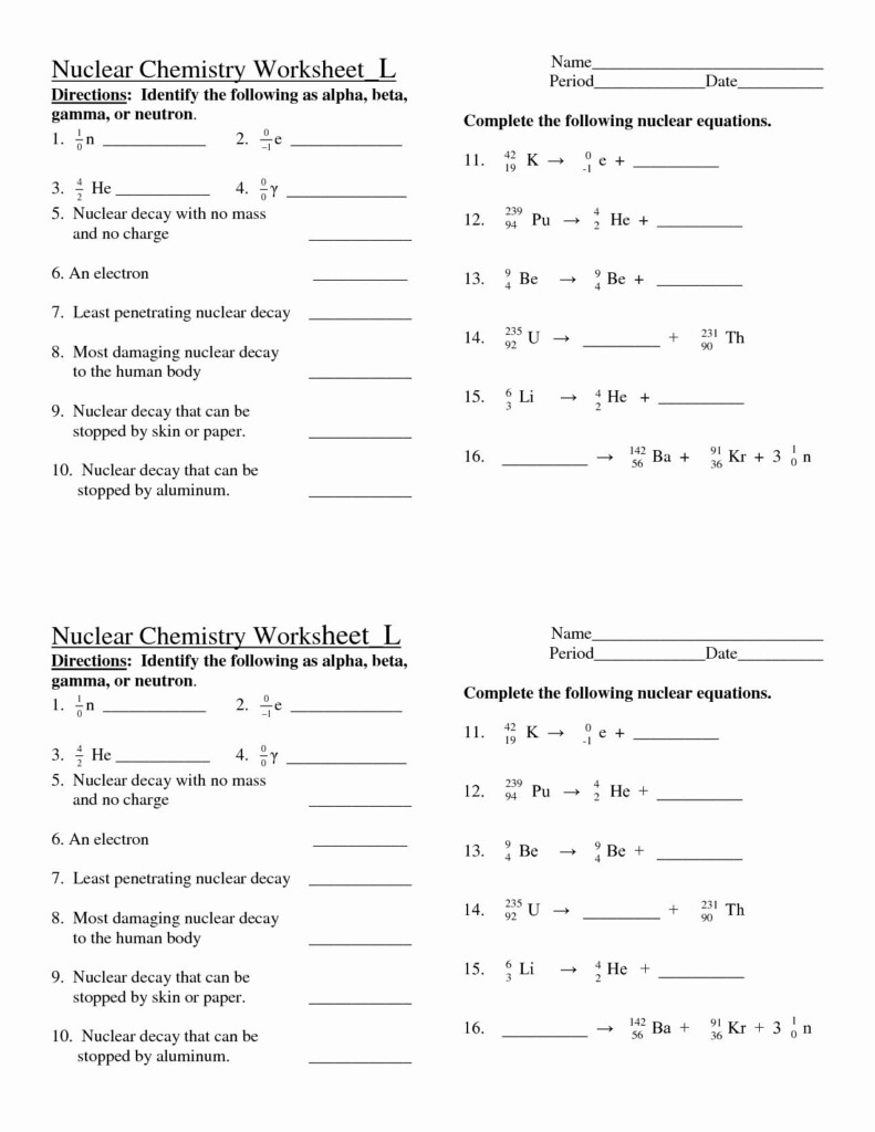 Nuclear Decay Worksheet Answers Chemistry