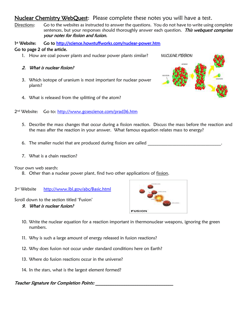 Nuclear Fission And Fusion Webquest