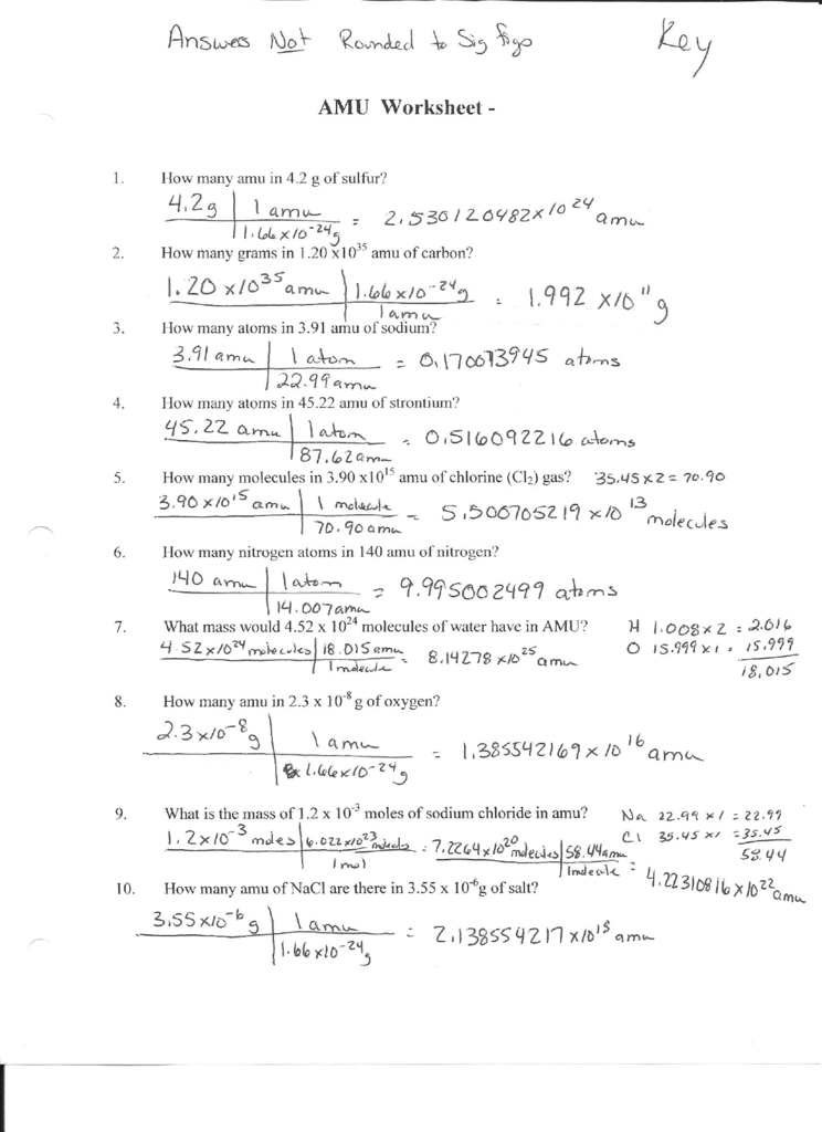 Number Of Atoms In A Formula Worksheet Answer Key