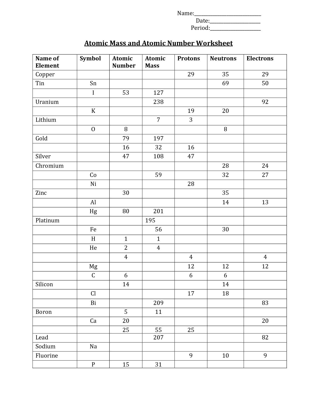 Official Chemistry Atomic Number And Mass Number Worksheet Answers 