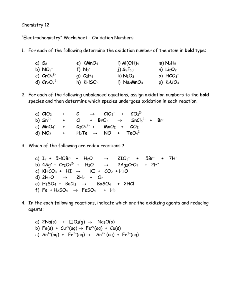 Oxidation Reduction Reactions Worksheet Answers Worksheet List