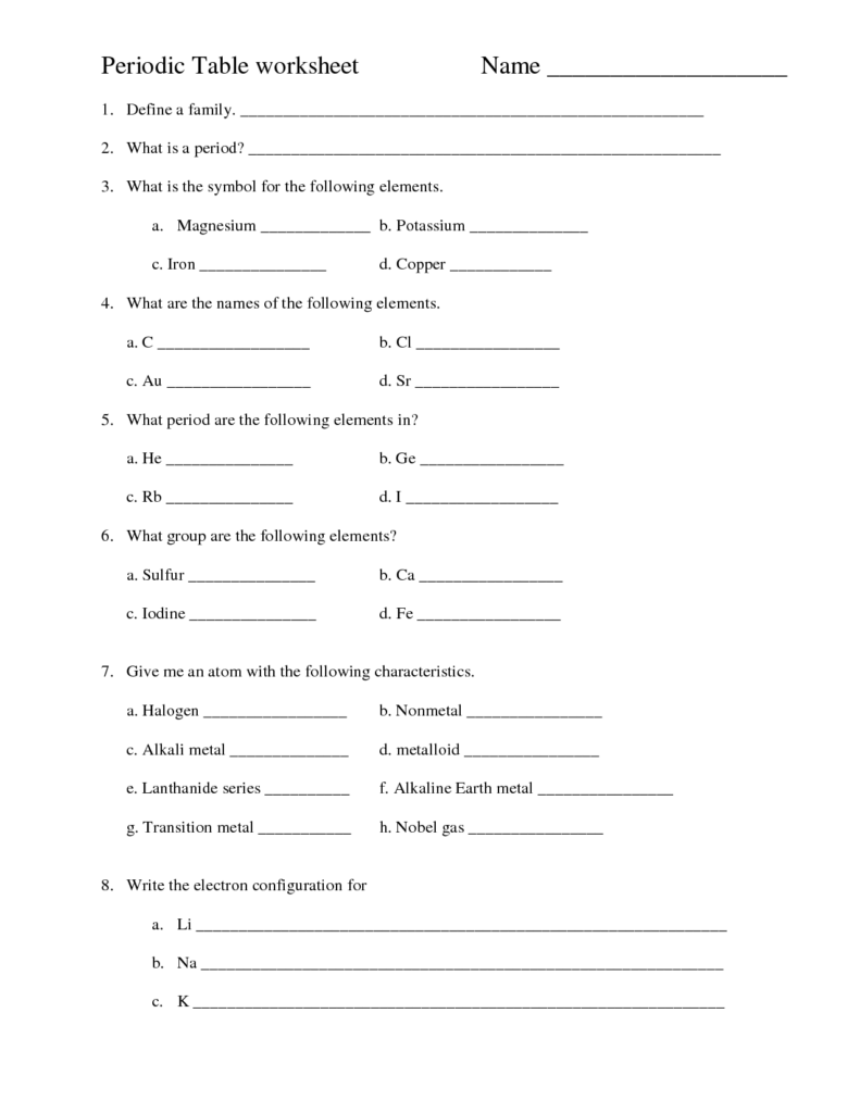 Periodic Table Worksheet Answers Biology Worksheet Chemistry 