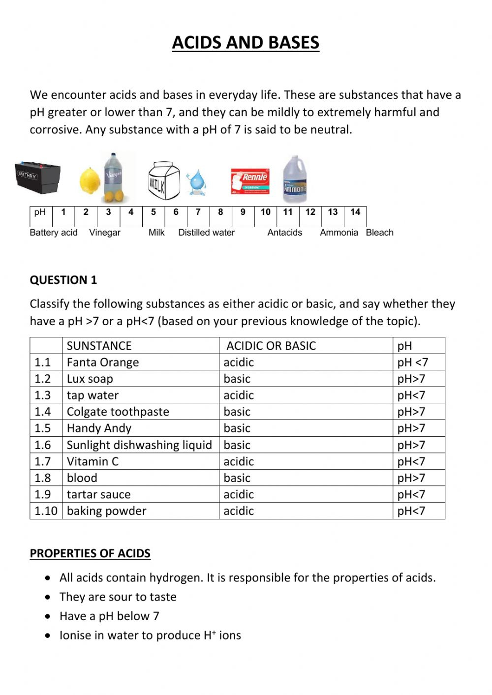 Ph And Poh Worksheet Answer Key Complete The Following Chart Waltery 