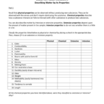 Physical Or Chemical Properties Describe Matter Worksheet Answers PHYSICN