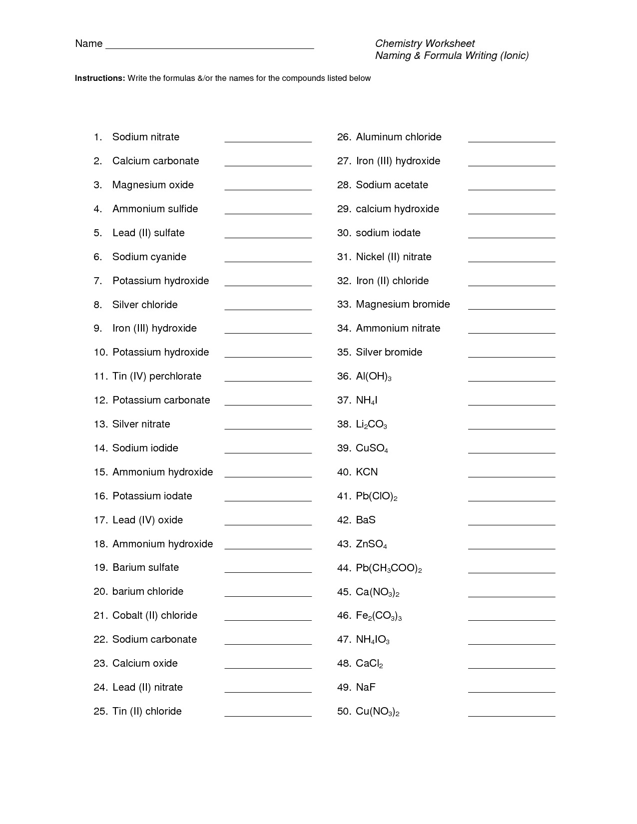 Pin By Afton On Chemistry Chemistry Worksheets Naming Chemical