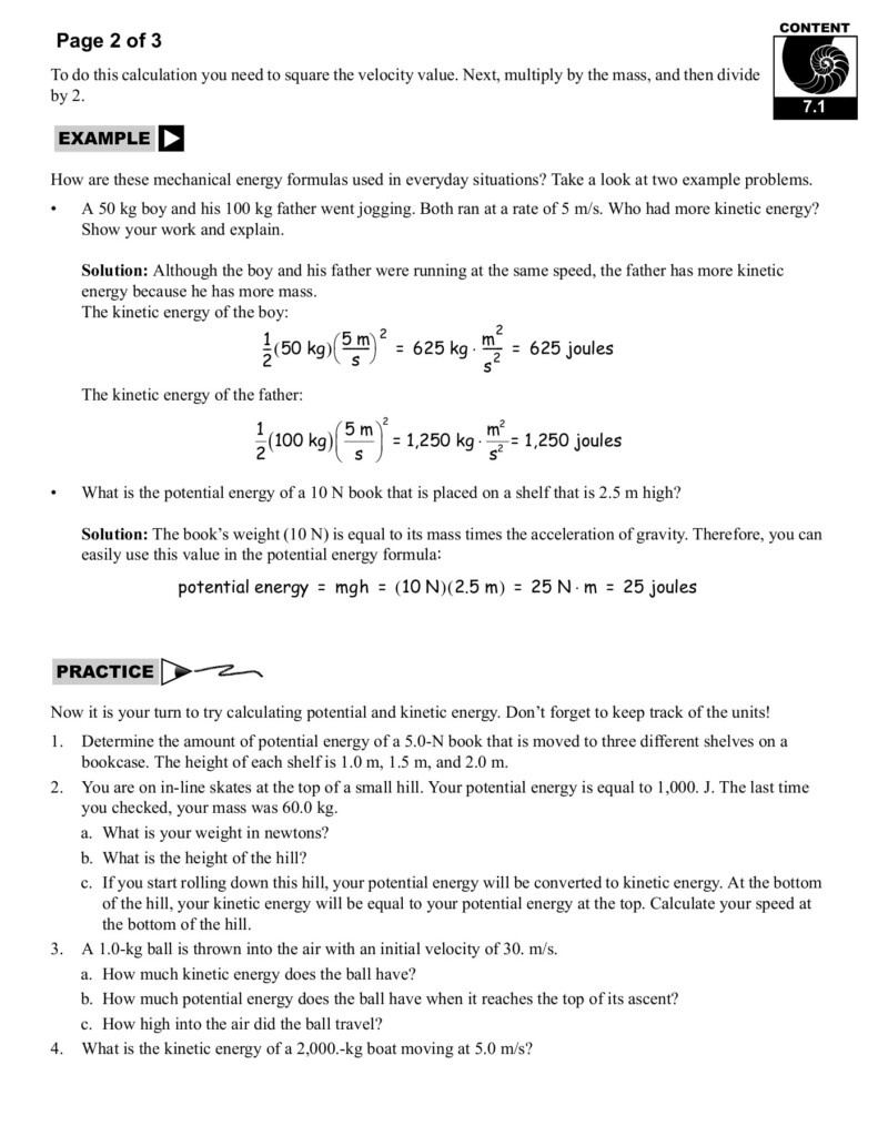 Potential Energy Worksheet Answers Ivuyteq