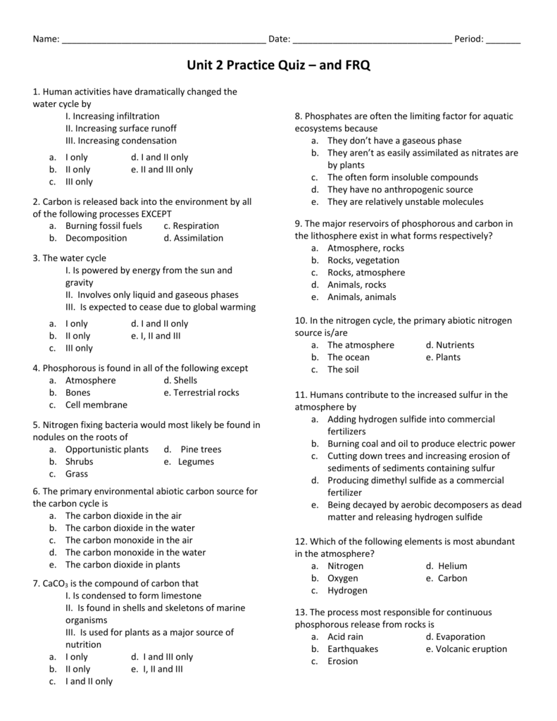 Practice Quiz With Answers Liberty Union High School District