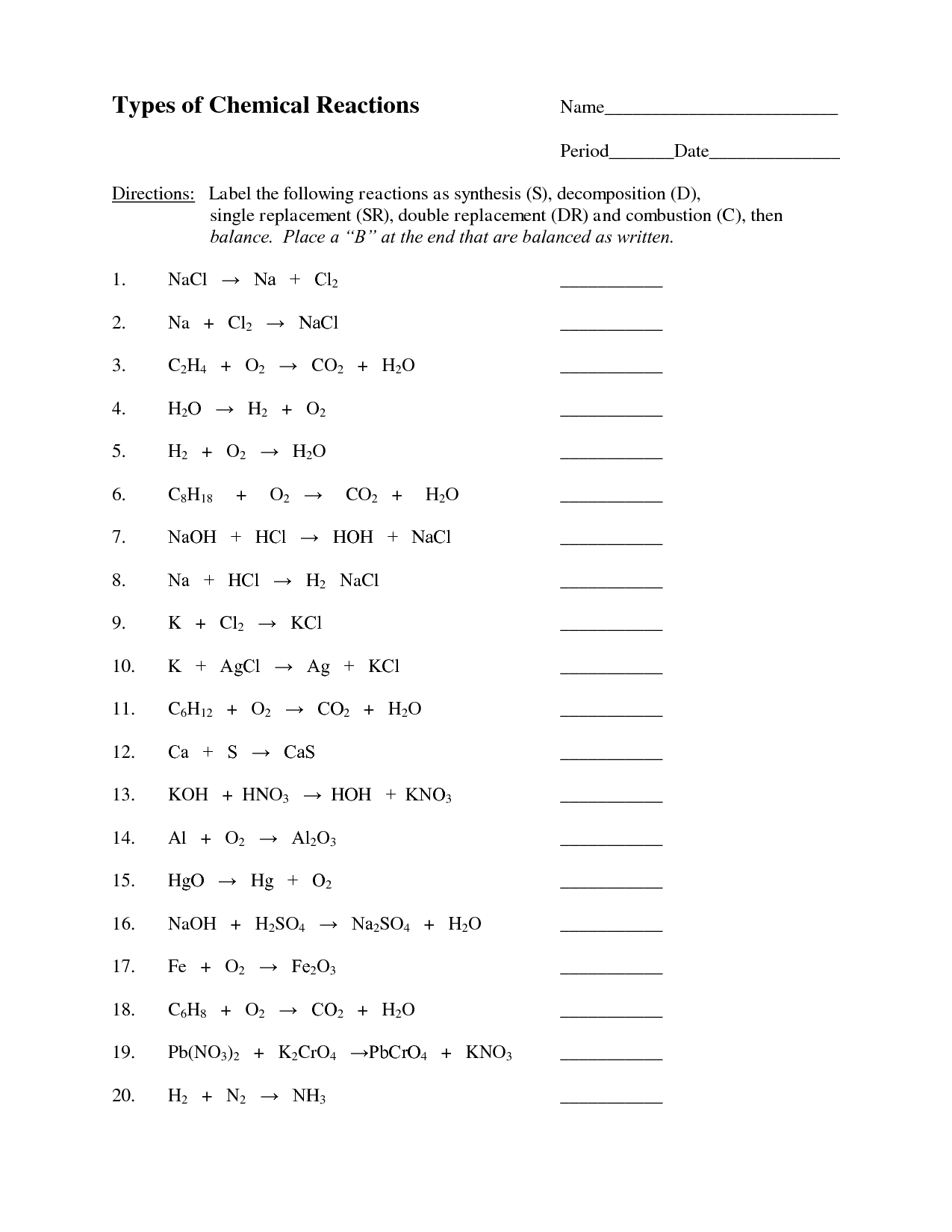 Predicting Products For Single Replacement Reactions Worksheet 1 Answers