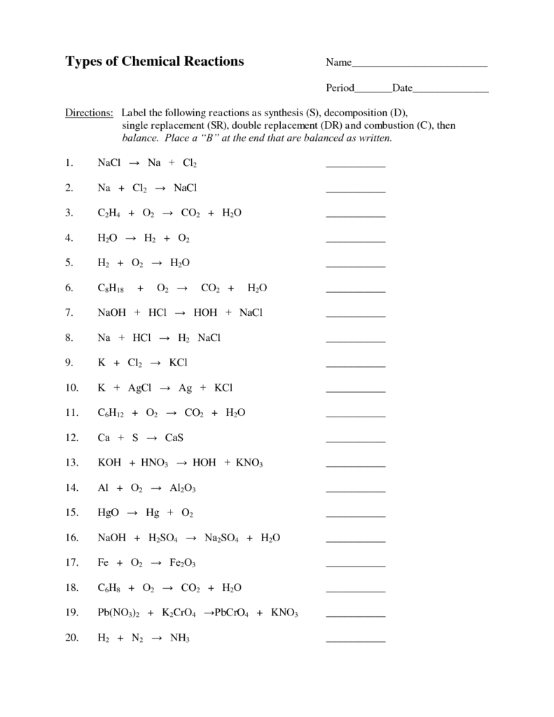 Predicting Products For Single Replacement Reactions Worksheet 1 Answers