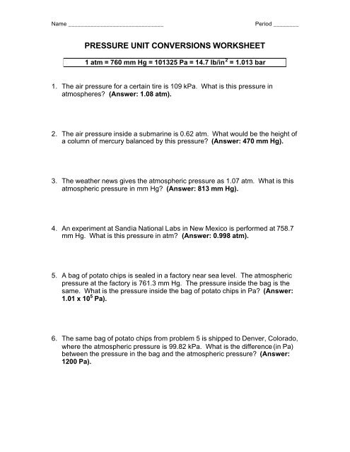 Pressure Conversions Chem Worksheet 13 1 Worksheetpedia