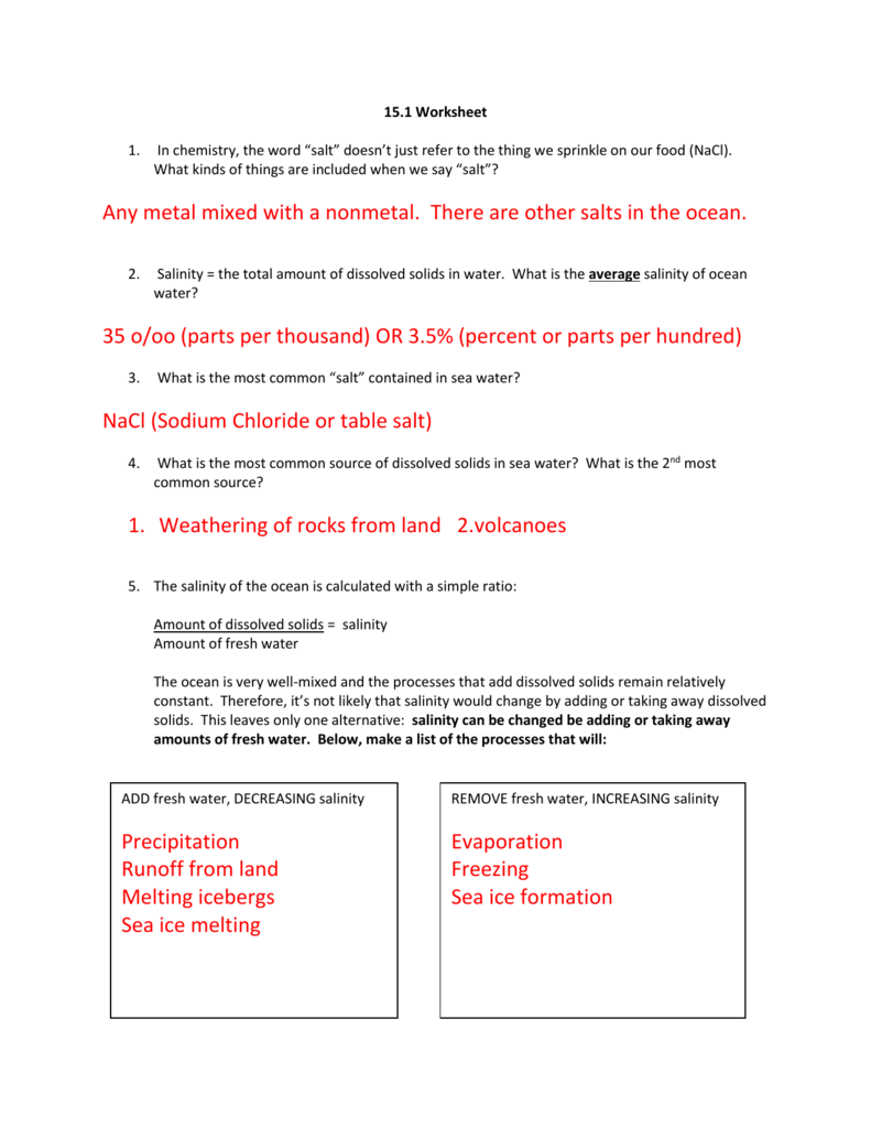 Properties Of Water Worksheet Answers