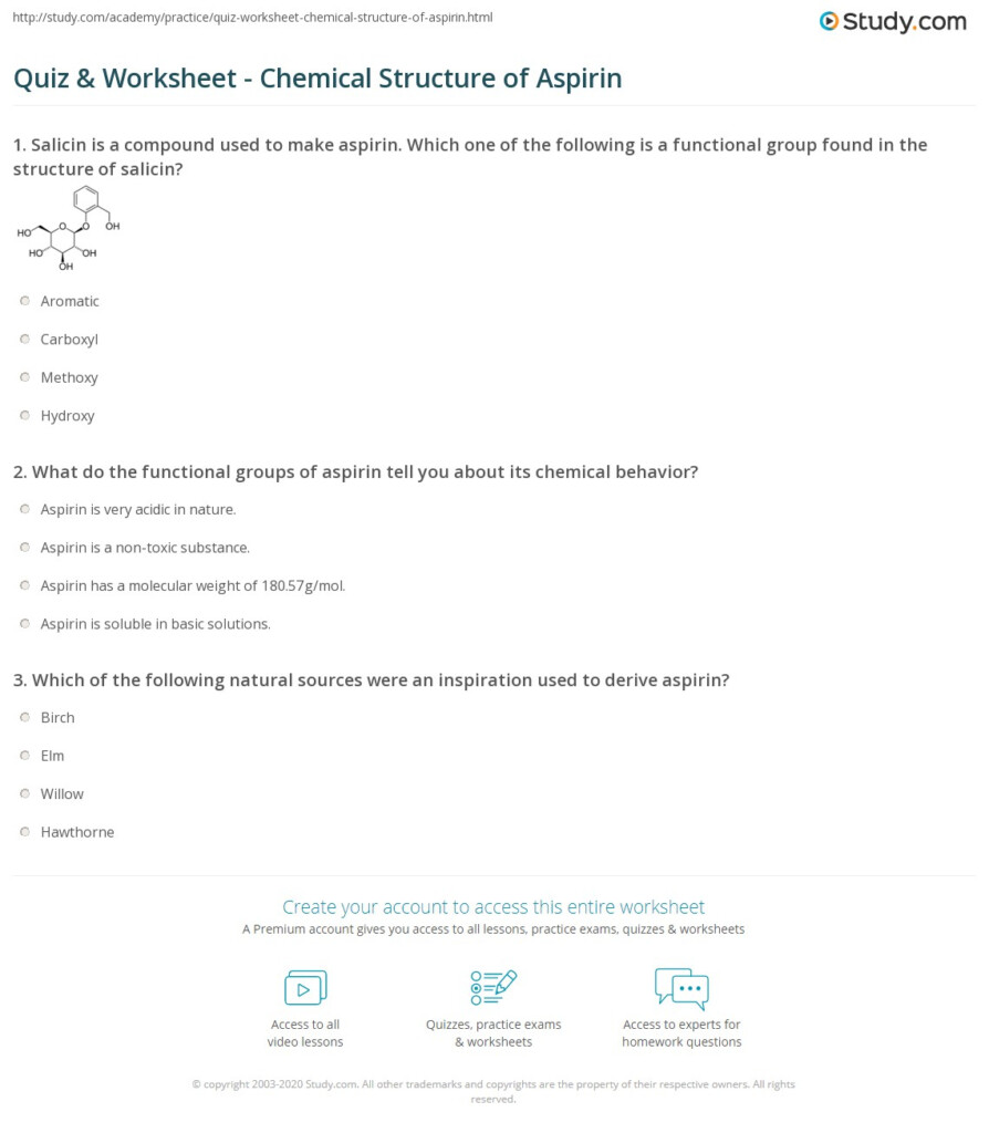 Quiz Worksheet Chemical Structure Of Aspirin Study