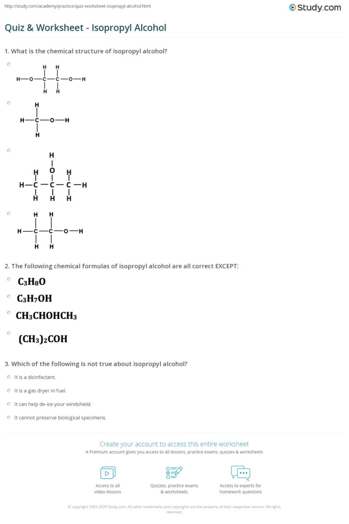 Quiz Worksheet Isopropyl Alcohol Study